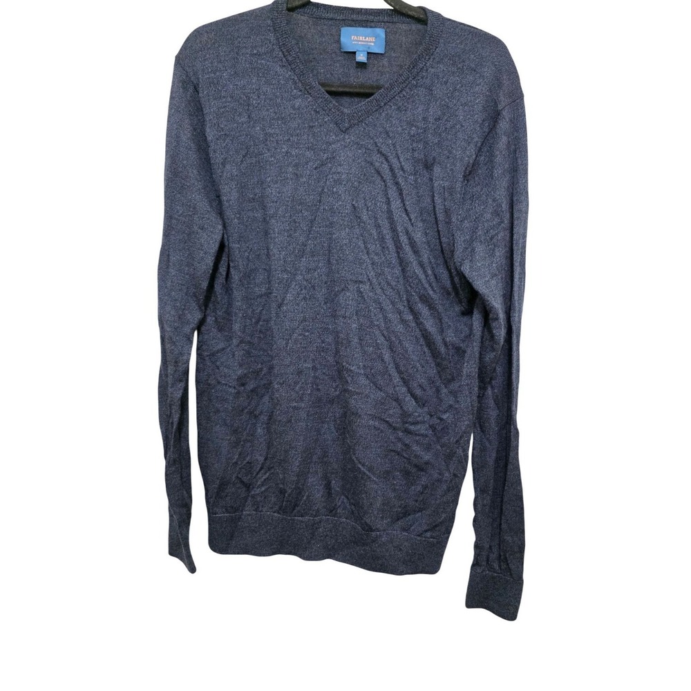 Fairlane Men's V-Neck Granp Core Sweater M 100% Merino Wool‎ Navy Blue